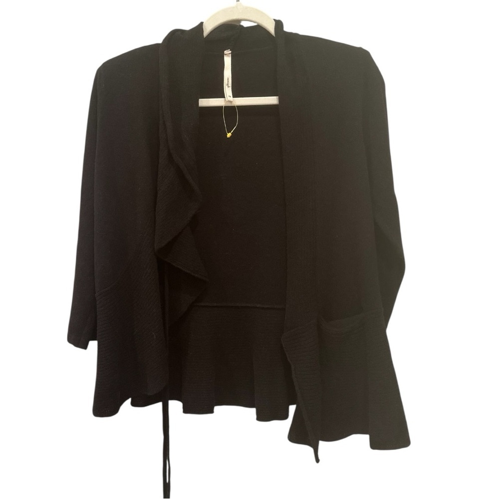 Women’s Black Wool & Cashmere Open Front Cardigan Sz XS Neutral Staple